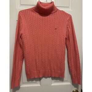 IZOD Cable Knit Turtleneck Sweater Women’s XL Pink Cotton Preppy Old Money